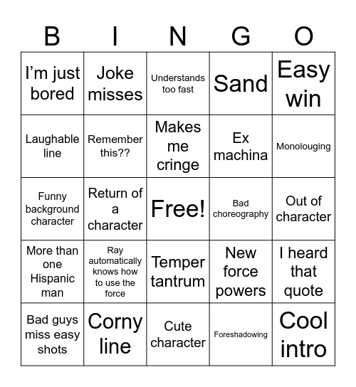 Star Wars: The Force Awakens Bingo Card