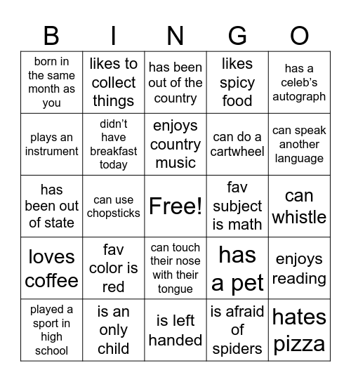 Human Bingo Card