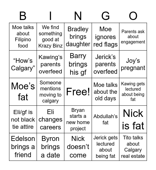 YYZ Bingo Card