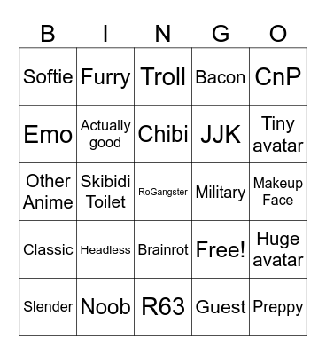 Catalog Avatar Creator Bingo Card