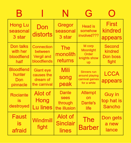 Don Canto Bingo Card