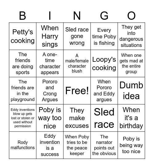 Pororo Bingo card Bingo Card