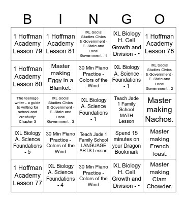 RUBY 10/21 TO 10/26 Bingo Card