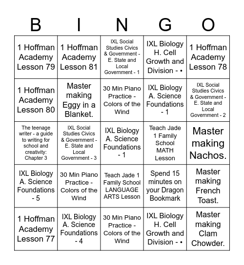 RUBY 10/21 TO 10/26 Bingo Card