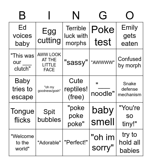 Snake Discovery Egg Hatching Bingo Card