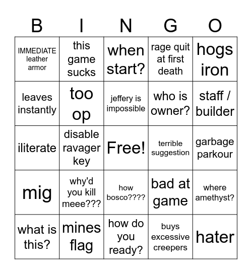 NEW PLAYER BINGO Card