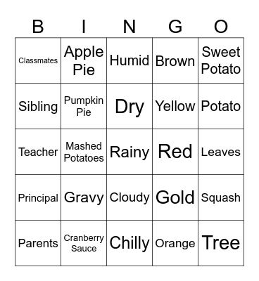 Thanksgiving Bingo Card