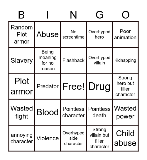 Naruto/Boruto Bingo Card