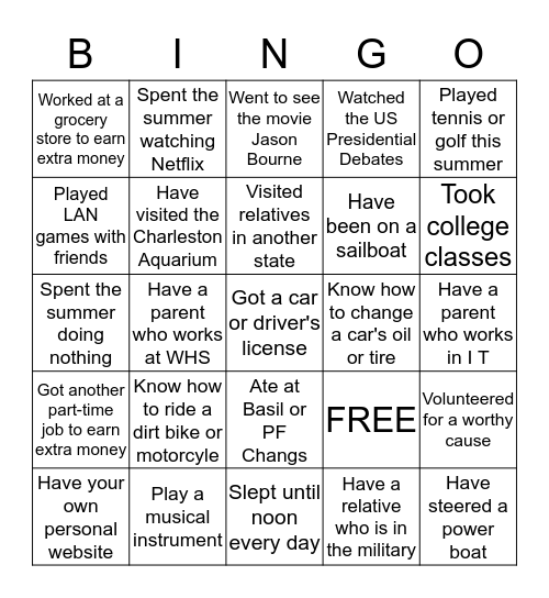 Fall 2016 - Meet and Greet Bingo Card