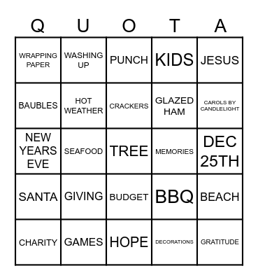 QUOTA XMAS BINGO IN AUSTRALIA Bingo Card