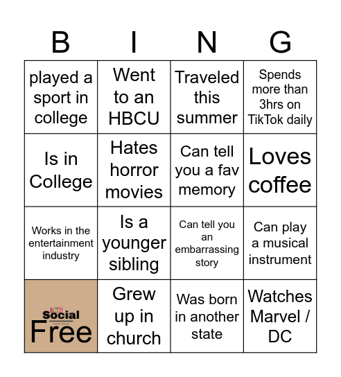 Get Social! Find Someone Who Bingo Card