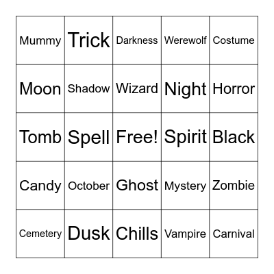 Halloween Bingo Card