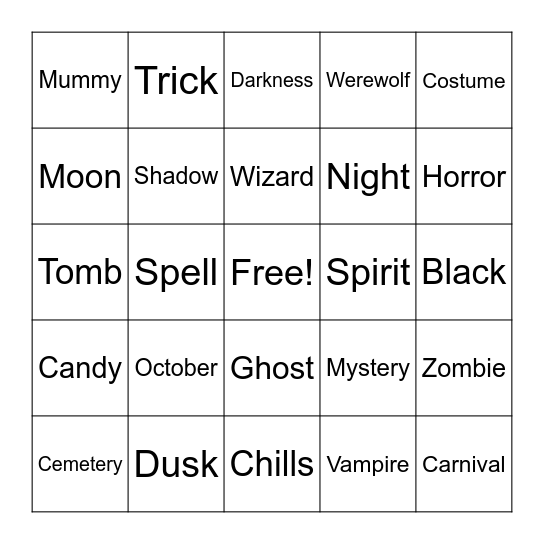 Halloween Bingo Card