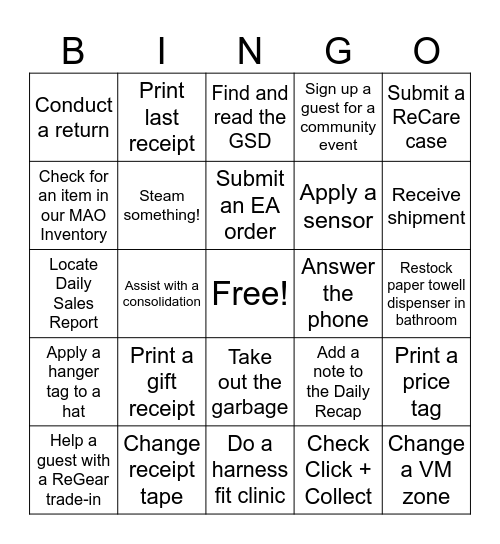 Arc' Ops 101 Bingo Card