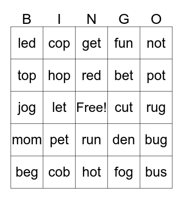 Automaticity 1 Bingo Card