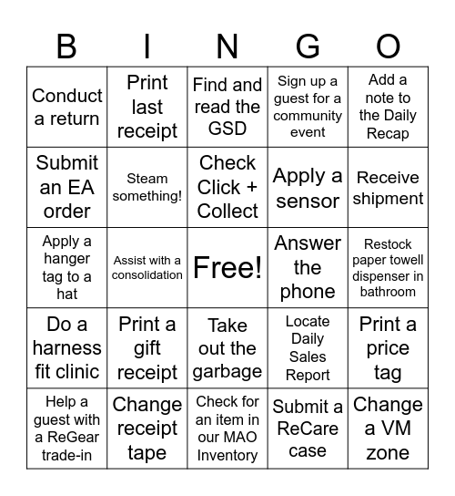 Arc' Ops 101 Bingo Card