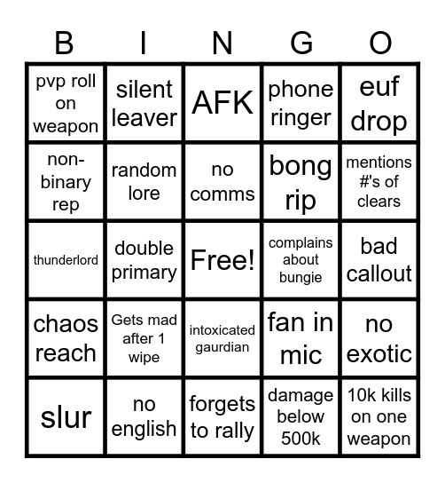 Freak Bingo Card