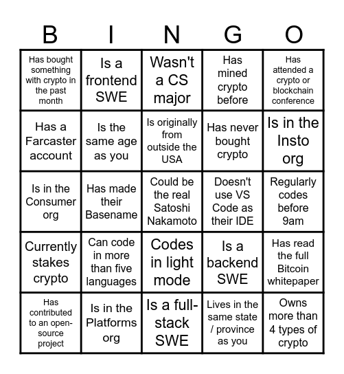 Human Bingo Card