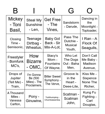 ONE HIT WONDER 1 Bingo Card