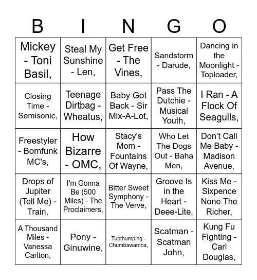 ONE HIT WONDER 1 Bingo Card