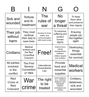 Rules of War in a Nutshell Bingo Card