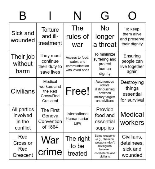 Rules of War in a Nutshell Bingo Card