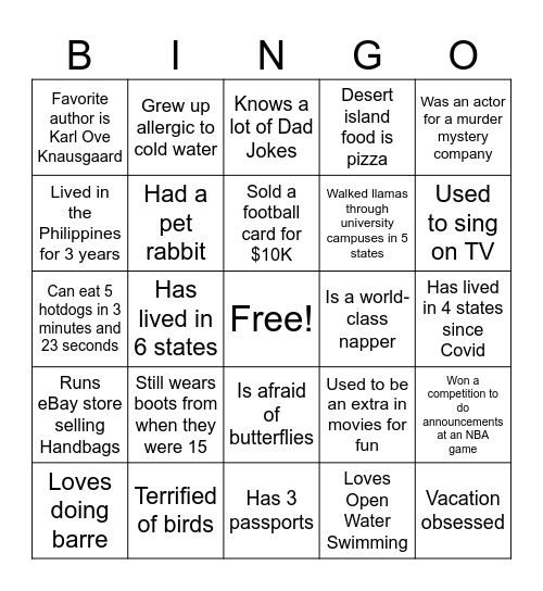 eBay Live Bingo! Bingo Card