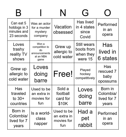 eBay Live Bingo! Bingo Card