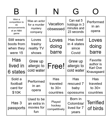 eBay Live Bingo! Bingo Card