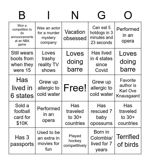 eBay Live Bingo! Bingo Card