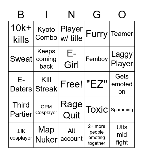 The Strongest Battlegrounds Bingo Card