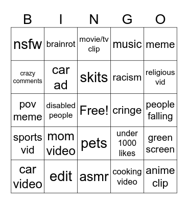 bunger Bingo Card