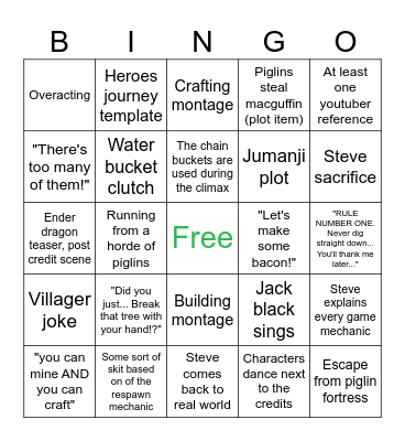 Minecraft movie bingo sheet Bingo Card