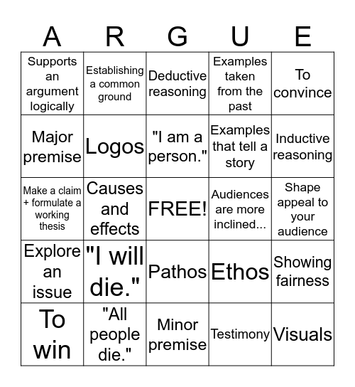 Constructing Arguments Bingo Card