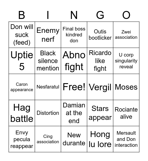Canto 7 bingo Card