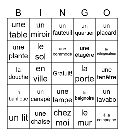 Les meubles Bingo Card