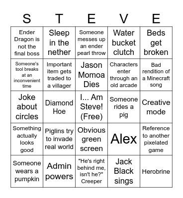 Minecraft Movie Bingo Card