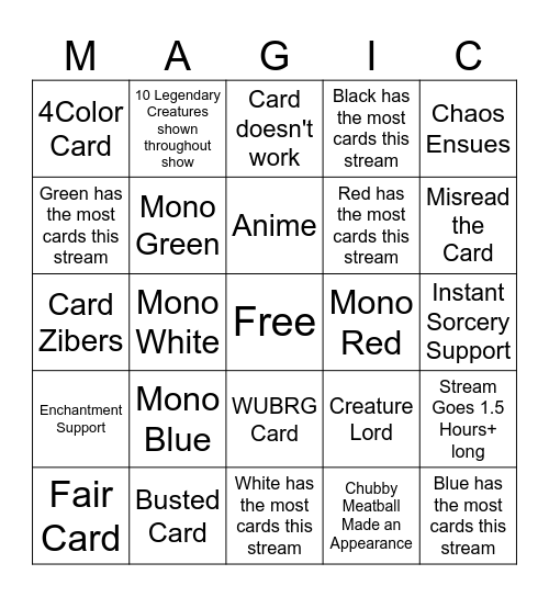 Custom Cards Bingo 1 Bingo Card