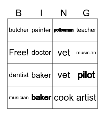 Jobs Bingo Card