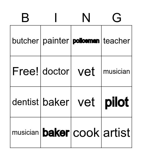 Jobs Bingo Card