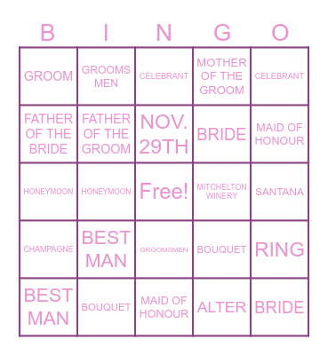 SANTANA'S BRIDAL SHOWER Bingo Card