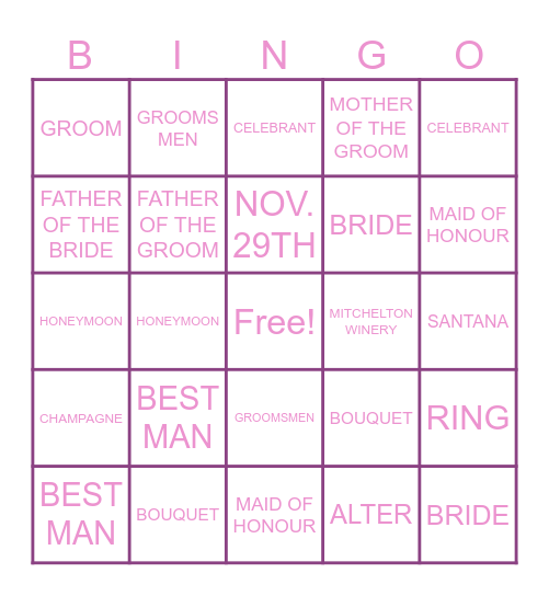 SANTANA'S BRIDAL SHOWER Bingo Card