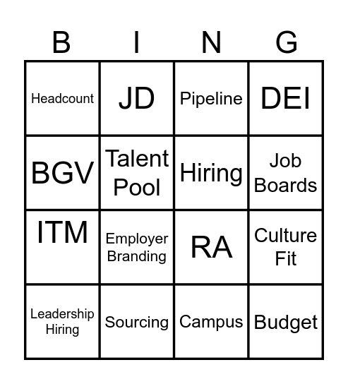 Talent Acquisition Bingo Card