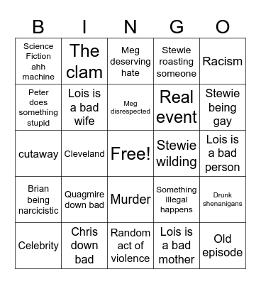 Family Guy Bingo Card