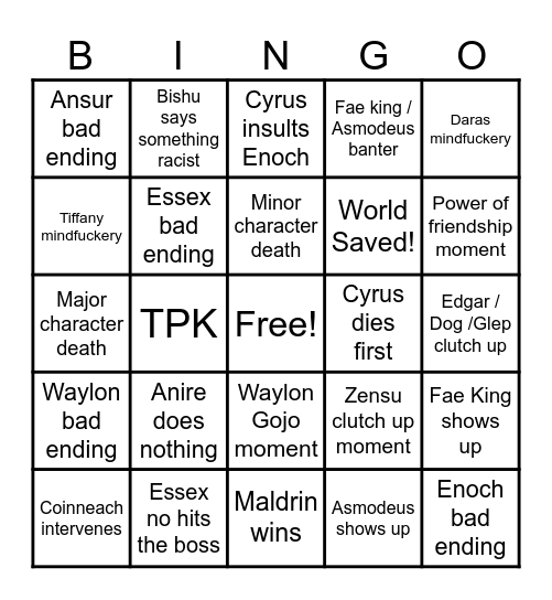 Final Boss Bingo Card