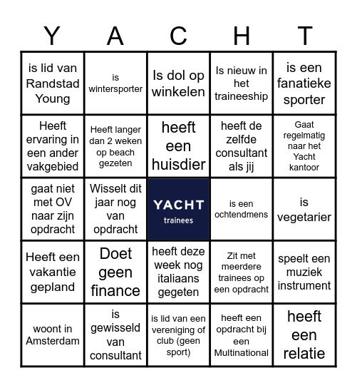 Yacht Bingo Card