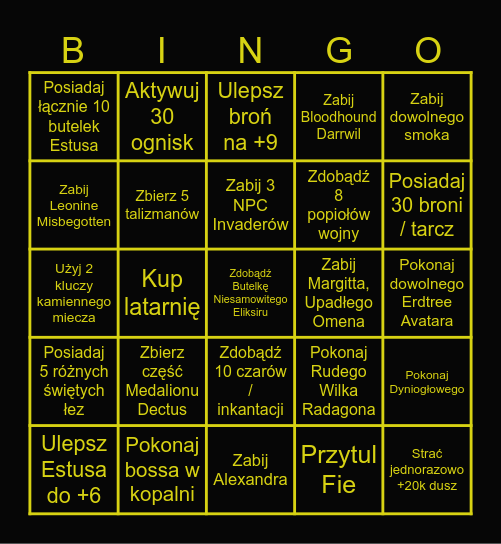 Meesyka Elden Ring 24h Bingo Card