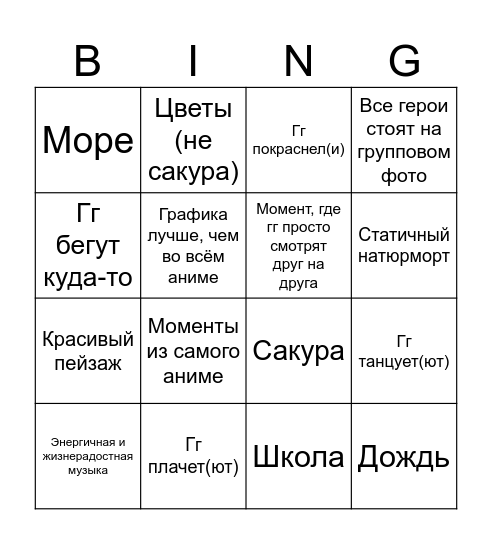 Опенинг романтического аниме Bingo Card