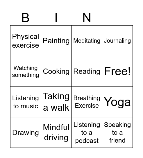 Mindful Bingo! Bingo Card