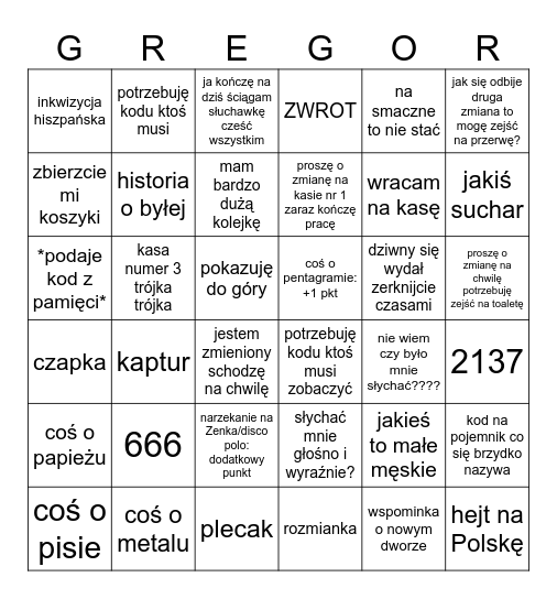 Grzegorzowe Bingo Card